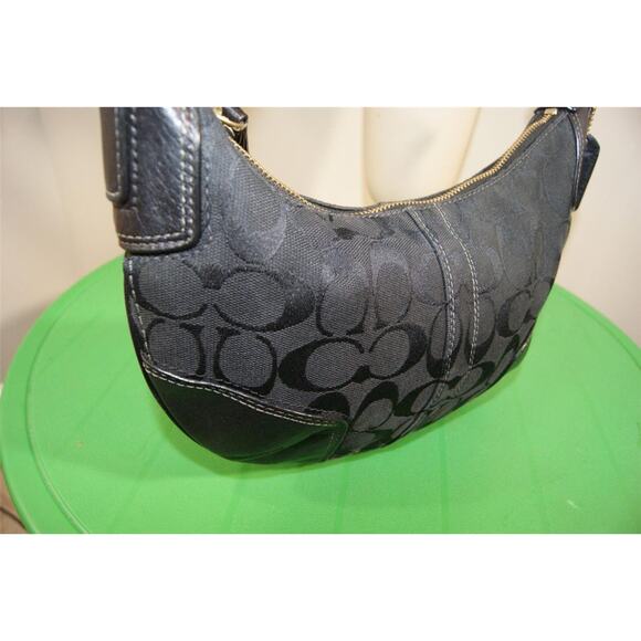 COACH SIGNATURE 11371 JACQUARD CC BLACK HOBO BAG PURSE (150 - Picture 2 of 9